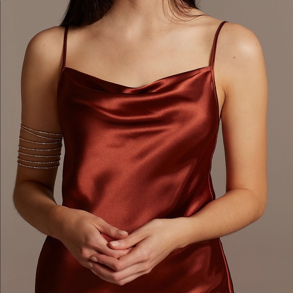 Midi Satin Slip Dress with Spaghetti Straps in Juniper - Picture 3 of 5